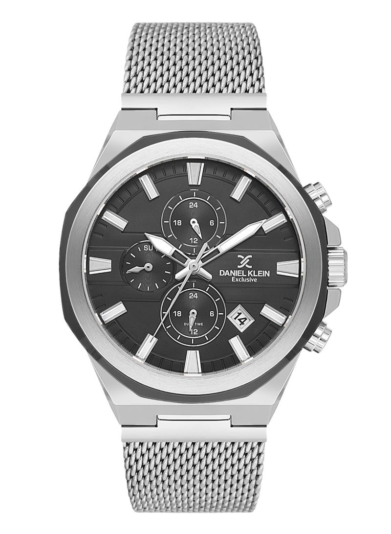 DANIEL KLEIN Men's Mesh Band Silver and Black Alloy Case Analog Black Round Double Layer Dial Japanese Quartz Exclusive 50 Meters Water Resistant - Image 1